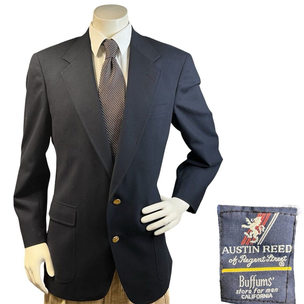 Austin Reed Blazer Men’s 42R Navy Blue Wool Gold Button Sport Jacket